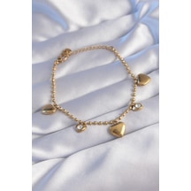 Ezoconcept 316l Çelik Gold Renk Zirkon Taşlı Kalp Model Bileklik