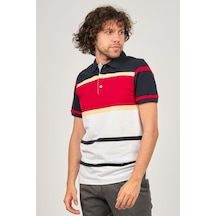 Desen Triko Erkek Polo Yaka Blok Desenli T-Shirt 0249821 Lacivert-Lacivert