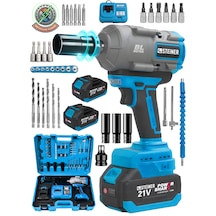 Steiner 21v 1100 Nm Kömürsüz Torklu Çift Akülü 10 Pilli 1/2 Mavi Şarjlı Somun Sıkma Sökme Makinesi + 38 Parça