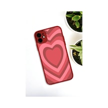 İphone 11 Uyumlu Kırmızı Kalpler Desenli Buzlu Şeffaf Lüx Telefon Kılıfı Kirmizi