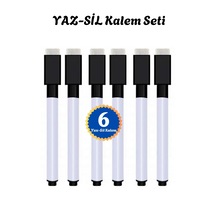 Yaz Sil Kalemi Seti - Yazı Tahtası Kalemi 6 Adet Siyah