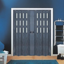 Faran Dekorasyon 170 x 215 Antrasit Renk Camlı Çift Açılım Pvc Akordiyon Katlanır Kapı - FRNAKMODEL-152
