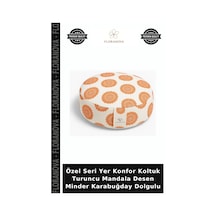 Özel Seri Yer Konfor Koltuk Turuncu Mandala Desen Minder Karabuğday Dolgulu