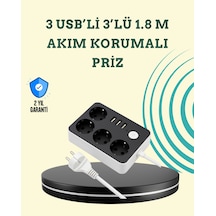 7 Cihazı Aynı Anda Destekleyen 3 Usb Portlu 4 Lü Priz 2