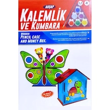Vıp Kalite Maket Ahşap Kalemlik Ahşap Kumbara Seti 6 Akrilik Boya Seti Ahşap Kelebekli Kalemlik Seti