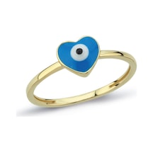 8 Ayar Kalp Desenli Nazar Mineli Kadın Altın Yüzük Altın