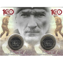 2022 Yılı Büyük Taarruz Un 100.yılı 1 Lira Özel Folder Içinde Ters Düz Takım Çil