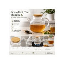 Borosilikat Bambu Kapaklı Isıya Dayanıklı Cam Demlik 1500 Ml Şeffaf Çay Demliği Diğer