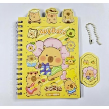 3'ü 1 Arada Spiral Defter Capybara 11x16.5 Cm Sticker Defteri Sarı Çok Renkli