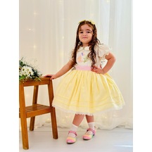 H L Y Karol Tasarım Sarı Kız Bebek Elbisesi,doğum Günü Elbisesi, Fotoğraf Çekim Elbisesi,0-12 Yaşa Uygun Sarı