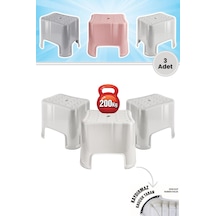 Flora 3 Adet Herkül Banyo Taburesi, Kaydırmaz Kauçuk Tabanlı 200 Kg Taşıma Kapasiteli Lüks Tabure Beyaz