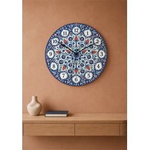 Osmanlı İznik Çini Desenli Dekoratif Baskılı Ahşap Duvar Saati 45 Cm Sessiz Akar Mekanizma 883 Çoklu Renkli