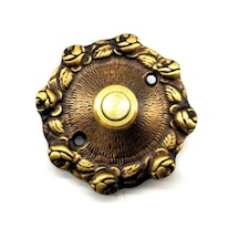 Cntma Antika Tarz Dekoratif Pirinç Güllü Kapı Zili - 75mm, Antik