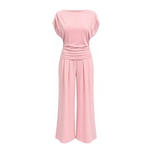 Mixray 2093 Kadın Dökümlü Bluz Geniş Paça Pantolon İkili Takım Pembe Mixray 2093 Kadın Dökümlü Bluz Geniş Paça Pantolon İkili Takım Pembe