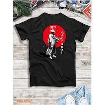 Unisex Oversize Samuray Baskılı Siyah T-shirt Siyah