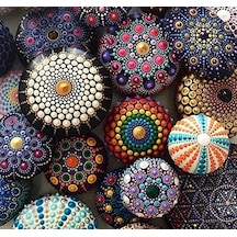 Mandalart Fabric Dot Taş Görünümlü Ahşap 8 8 Cm