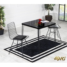 Avvio 70x70 Defne 2 Kişilik Yemek Masası-mutfak Masası Masa Sandalye-siyah Mermer Desenli Oval Kenar Siyah