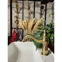 İsaoğlu Yapı Antik Gold Lavabo Bataryası Mat Altın Lavabo Musluğu Altın Lavabo Bataryası Antik Eskitme Gold