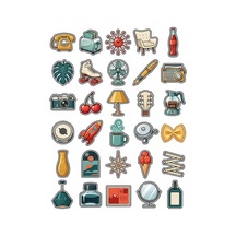 30 Adet Nostaljik Vintage Eşya Sticker Seti - Laptop Defter Telefon İçin Çok Renkli