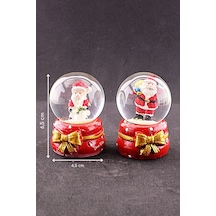 2 Adet Noel Temalı Kurdele Detaylı Mini Boy Işıklı Kar Küresi