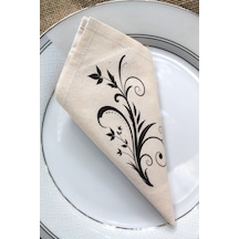6 Adet Daisy Desenli Doğal Keten Servis Sunum Peçetesi