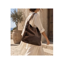 Nura Collection Kadın Kahverengi Süet Büyük Boy Omuz Çantası Kahverengi - 919279889 Kahverengi