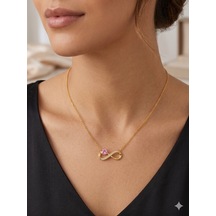 Sonsuzluk Pembe Kalp Zirkon Taşlı Kadın Çelik Kolye,hediye,özel Gün,sevgililer Günü , Anneler Günü ,gold Renk, Zarif,minimalist,yaz,yazlık Takı