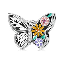 S925 Ayar Gümüş Çiçek Kelebek Boncuk Dıy Bilezik Kolye Aksesuarları Çok Renkli