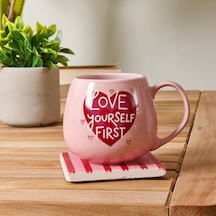 Kitchen Love Yourself First Sloganlı Kupa - Pembe - 310 Ml Renkli