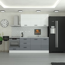 225 Cm Mutfak Dolabı Mdf Kapak Tezgah Dahil Yrkn225 98 Gri