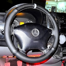 Dikişli Direksiyon Kılıfı Karbon Nokta Deri Gri Yüzük Gri Dikişli Mercedes Sprinter İçin 2014 Öncesi Gri Dikişli