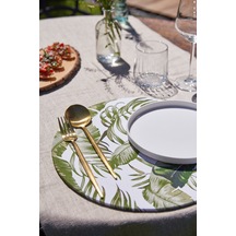 6'lı Tropical Garden Duck Keten Supla Amerikan Servis Beyaz - Yeşil