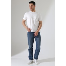 Erkek Fitilli Slim Fit Bisiklet Yaka Düz Renk T-shirt Beyaz