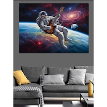 Uzayda Gitar Çalan Astronot Tablo Dekoratif Kanvas - Mdf Ahşap Tablo