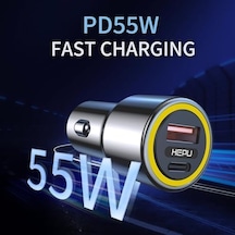 Hp-782 Araç Içi Şarj Cihazı 3.1a Pd 48 Watt Fast Hızlı Şarj Aleti Metal Çakmaklık Şarj Type C 2-port Işıklı
