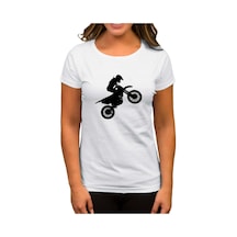 Motocross Motorcycle Siluet Beyaz Kadın Tişört Beyaz