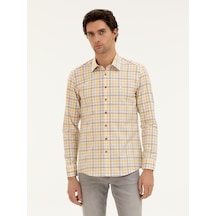 Cacharel Sarı Slim Fit Pamuk Ekose Gömlek