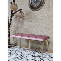 Zafir Metal Gold Tel Ayaklı 100 Cm Puf Bench - Puf - Bench - Oturak - Mutfak Oturağı - Antre Oturağı Pembe