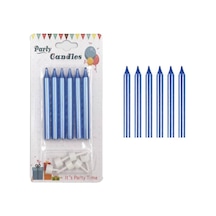 Mavi İnce Mum 8 Cm 6 Lı