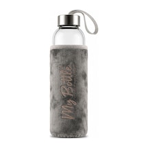 My Bottle Peluş Kılıflı Cam Matara Taşıma Askılı Şık Su Şişesi Stone Grey