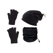 Alfa Polar Bere Ve Boyunluk + Yün Eldiven 3'lü Set Siyah