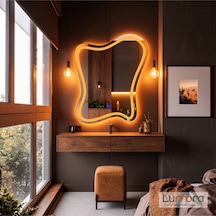 Elvenor Amber Led'li Lazer Kumlamalı Lavabo & Banyo Aynası Dokunmatik Sensörlü 70 X 56 Cm Turuncu