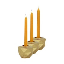 Mumluk Şamdan 3 Adet Tealight Ve İnce Mum Uyumlu Prizma Model - Altın
