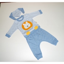 Erkek Bebek Fularlı İkili Takım Ayıcıklı Mavi