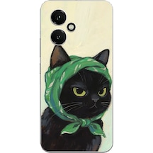 Honor 400 Uyumlu Babushka Yeşil Başörtülü Siyah Kedi Baskılı Silikon Kılıf Renkli