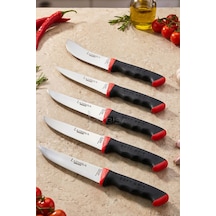 Lazbisa Mtf-784 Soft Grip Mutfak Bıçak Seti Et Ekmek Sebze Bıçağı 5 Li Set Günlük Kullanım Kırmızı - Siyah