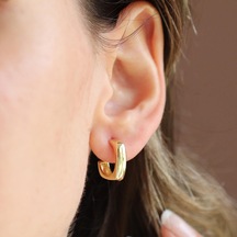 Kare Oval Gold Kaplama Gümüş Küpe Gümüş