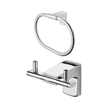 Ahlez Premium Ikili Bornoz Askılık Yuvarlak Havluluk Banyo Seti Krom