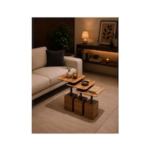 Modern Zigon Sehpa Trio Yan Sehpa Servis Sehpası Ceviz %100 Mdf Kahverengi Kahverengi
