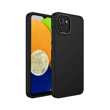 Galaxy Uyumlu A03 Kılıf Metal Çerçeve Ve Buton Tasarımlı Silikon Hptk Luna Kapak - Siyah Siyah